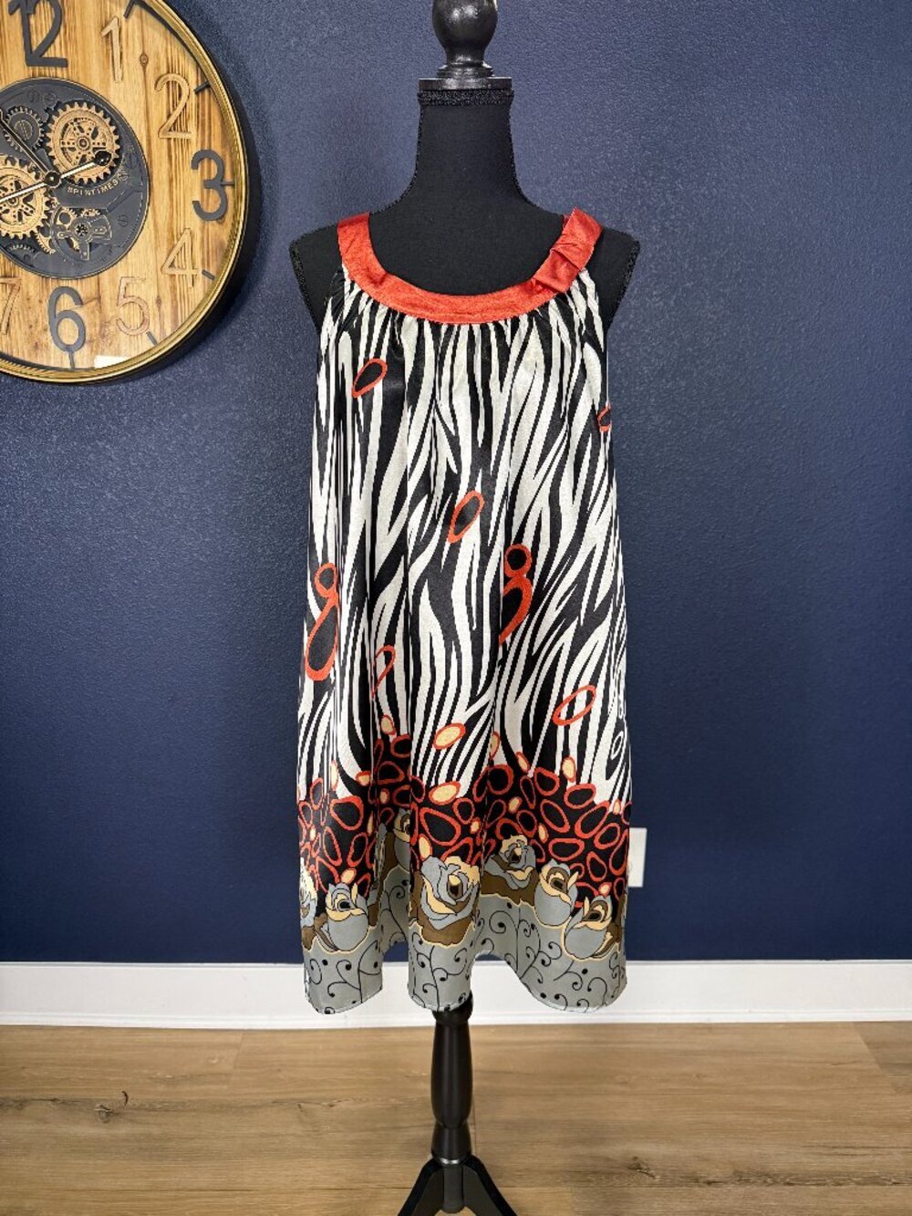 BCBGMaxAzria NWT Zebra Border Print Silky Trapeze Dress | L